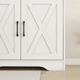 2 Doors 1 Drawer / White Storage Console Cabinet With Wooden Top Farmhouse Sideboard - thumbnail 5