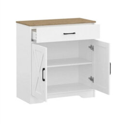 2 Doors 1 Drawer / White Storage Console Cabinet With Wooden Top Farmhouse Sideboard - thumbnail 3