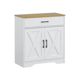 2 Doors 1 Drawer / White Storage Console Cabinet With Wooden Top Farmhouse Sideboard - thumbnail 1