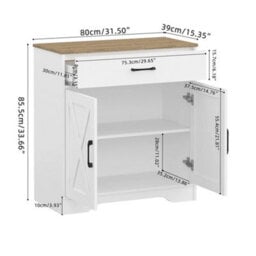 2 Doors 1 Drawer / White Storage Console Cabinet With Wooden Top Farmhouse Sideboard - thumbnail 2