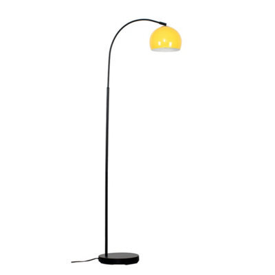 Valuelights Designer Style Black Curved Stem Floor Lamp With Gloss Yellow Metal Dome Light Shade - image 1