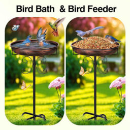 Yepper 35 In Metal Bird Bath For Garden, Vintage Freestanding Birdbaths & Supports, Baths Feeder Bowl Outdoors Patio Yard Lawn - thumbnail 5