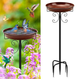Yepper 35 In Metal Bird Bath For Garden, Vintage Freestanding Birdbaths & Supports, Baths Feeder Bowl Outdoors Patio Yard Lawn - thumbnail 9