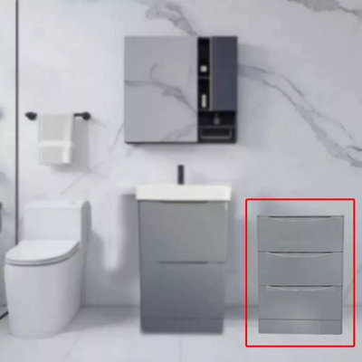 D Pro T Bathrooms 350mm High Gloss Light Grey Floor Standing 3 Drawer Bathroom Smile Storage Unit Soft Close - image 1