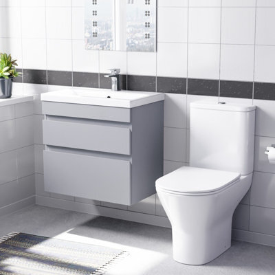 Nes Home Matte Grey 600mm Drawers Vanity Unit Wall Hung & Rimless Toilet Set - image 1