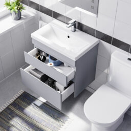Nes Home Matte Grey 600mm Drawers Vanity Unit Wall Hung & Rimless Toilet Set - thumbnail 5