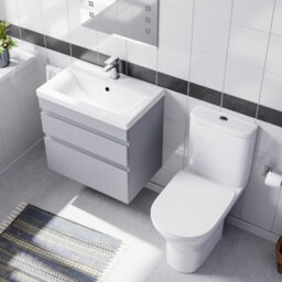 Nes Home Matte Grey 600mm Drawers Vanity Unit Wall Hung & Rimless Toilet Set - thumbnail 4