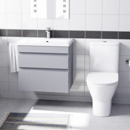 Nes Home Matte Grey 600mm Drawers Vanity Unit Wall Hung & Rimless Toilet Set - thumbnail 2