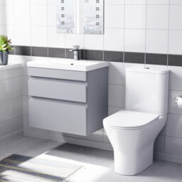Nes Home Matte Grey 600mm Drawers Vanity Unit Wall Hung & Rimless Toilet Set - thumbnail 1