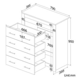 Grey Modern 4 Drawer Chest Storage Bedside Table Cabinet - thumbnail 2