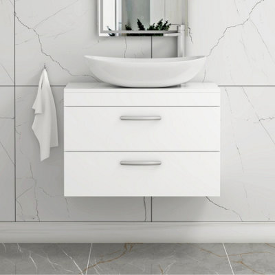 Royal Bathrooms Turin 600mm Wall Mounted Bathroom Vanity Unit With Sink 2 Drawer Gloss White & Cesar Countertop Basin - image 1
