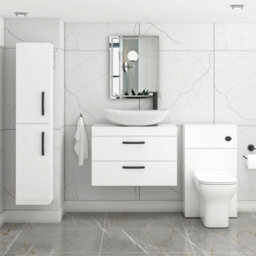 Royal Bathrooms Turin 600mm Wall Mounted Bathroom Vanity Unit With Sink 2 Drawer Gloss White & Cesar Countertop Basin - thumbnail 3