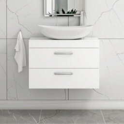 Royal Bathrooms Turin 600mm Wall Mounted Bathroom Vanity Unit With Sink 2 Drawer Gloss White & Cesar Countertop Basin - thumbnail 1