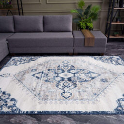 The Rugs Montana Navy Cream Oriental Area Rug And Runner Soft Durable Pet Friendly Easy To Clean Living Room Bedroom 4020 - thumbnail 8