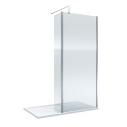 Balterley Contemporary 8mm Fluted Glass Walk In Wetroom Screen And Hinged Return With Chrome Profile And Shower Tray - 1400 X 800mm