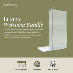 Balterley Contemporary 8mm Fluted Glass Walk In Wetroom Screen And Hinged Return With Chrome Profile And Shower Tray - 1400 X 800mm - thumbnail 2