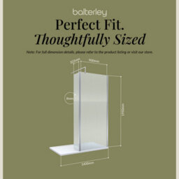 Balterley Contemporary 8mm Fluted Glass Walk In Wetroom Screen And Hinged Return With Chrome Profile And Shower Tray - 1400 X 800mm - thumbnail 5