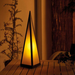 Battery Powered Black Pyramid Lantern Lamp - Weatherproof Metal Freestanding Indoor Outdoor Home Garden Led Light - H45 X 12Cm - thumbnail 1
