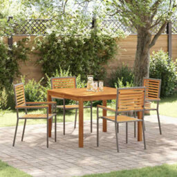 Berkfield Garden Dining Set 5 Pcs Grey Poly Rattan - thumbnail 1