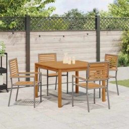 Berkfield Garden Dining Set 5 Pcs Grey Poly Rattan - thumbnail 4