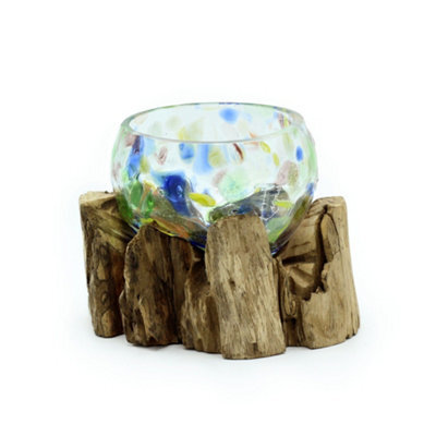 Molten Coloured Glass On Wood - Small Bowl - image 1