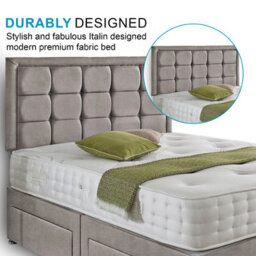 Dining Tables Dallas Matching Headboard Divan Set, 2 Drawer On Same Side With Sprung 1500 Comfort Mattress - Chenille Grey - Double - thumbnail 3