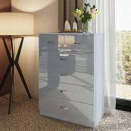 Fwstyle 6 Drawer Chest Of Drawers Grey Gloss 4+2 Bedroom Furniture