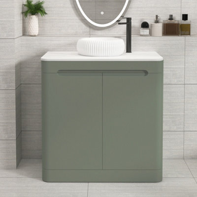 Royal Bathrooms Venice 800mm Sage Green Freestanding Bathroom Countertop Vanity Unit 2 Door With Milan Basin - image 1