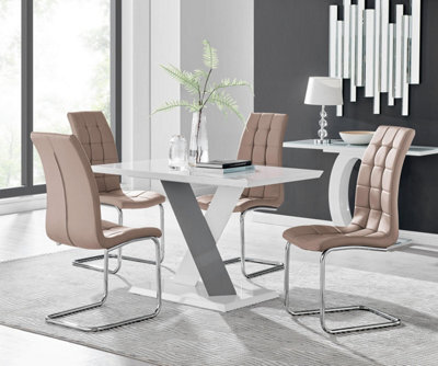 Furniturebox Uk Monza 4 White/grey Dining Table & 4 Cappuccino Murano Chairs - image 1