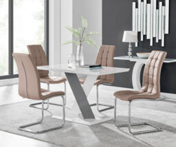 Furniturebox Uk Monza 4 White/grey Dining Table & 4 Cappuccino Murano Chairs - thumbnail 1