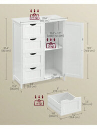 Songmics Vasagle Bathroom Floor Storage Cabinet, Bathroom Storage Unit With 4 Drawers, Bathroom Cabinet Freestanding, With 1 Door - thumbnail 6