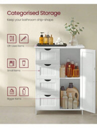 Songmics Vasagle Bathroom Floor Storage Cabinet, Bathroom Storage Unit With 4 Drawers, Bathroom Cabinet Freestanding, With 1 Door - thumbnail 3