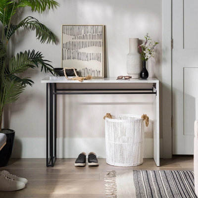 Urbn-Living Urbnliving 77Cm Height Contemporary Waterfall Faux White Marble Table - image 1