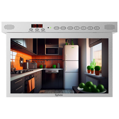 Sylvox 15.6 In Smart Under Cabinet Tv Kitchen Tv 360 Degree Rotation 90 Degree Folding Built In Timer Silver - image 1