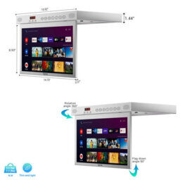 Sylvox 15.6 In Smart Under Cabinet Tv Kitchen Tv 360 Degree Rotation 90 Degree Folding Built In Timer Silver - thumbnail 2