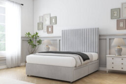 "Sloomy Manhattan Silver Naples Divan Bed With Mattress 2 Drawers Same Side With 26"" Strutted Headboard 4'6 Double" - thumbnail 2