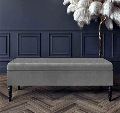 Safar Plain 137Cm Ottoman Storage Bench - Plush Velvet Shoe Bench - Grey Upholstery Footstool With Storage - image 1