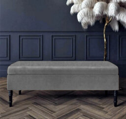 Safar Plain 137Cm Ottoman Storage Bench - Plush Velvet Shoe Bench - Grey Upholstery Footstool With Storage