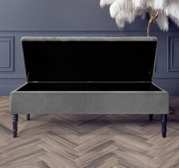 Safar Plain 137Cm Ottoman Storage Bench - Plush Velvet Shoe Bench - Grey Upholstery Footstool With Storage - thumbnail 2