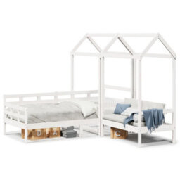 Berkfield Day Bed And Bench Set With Roof Without Mattress White 80X200 Cm - thumbnail 2