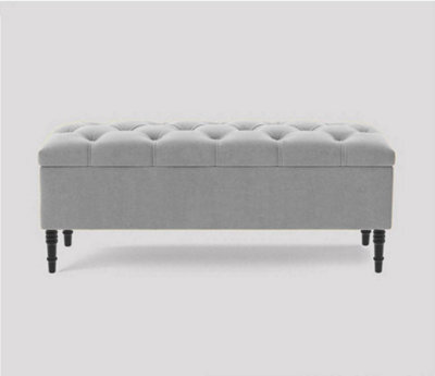 150Cm Swiss Chesterfield Ottoman Storage Bench- Plush Velvet Shoe Bench - Silver Upholstery Footstool With Storage - image 1