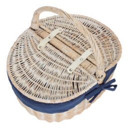 Red Hamper Eh066N Blue Lining White Wash Finish Oval Wicker Picnic Basket - thumbnail 2