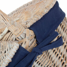 Red Hamper Eh066N Blue Lining White Wash Finish Oval Wicker Picnic Basket - thumbnail 5