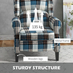 Homcom Recliner Chair For Living Room Wingback Chair With Padded Armrest Blue - thumbnail 6