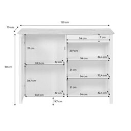 Sweeek - 3 In 1 Kitchen Island, Storage, Work Surface, Dining Table, 5 Shelves, 1 Door, 1 Drawer, W 120 X D 75 X H 90Cm - thumbnail 5