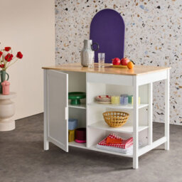 Sweeek - 3 In 1 Kitchen Island, Storage, Work Surface, Dining Table, 5 Shelves, 1 Door, 1 Drawer, W 120 X D 75 X H 90Cm - thumbnail 1