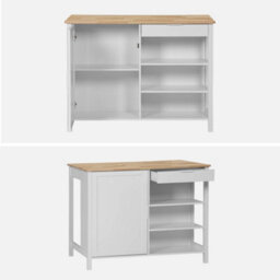 Sweeek - 3 In 1 Kitchen Island, Storage, Work Surface, Dining Table, 5 Shelves, 1 Door, 1 Drawer, W 120 X D 75 X H 90Cm - thumbnail 7