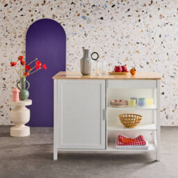 Sweeek - 3 In 1 Kitchen Island, Storage, Work Surface, Dining Table, 5 Shelves, 1 Door, 1 Drawer, W 120 X D 75 X H 90Cm - thumbnail 3