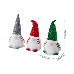 Living And Home 3 Pack Battery Powered Christmas Gnome Tabletop Warm Light Sequin Hat Home Decorations - thumbnail 9