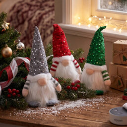 Living And Home 3 Pack Battery Powered Christmas Gnome Tabletop Warm Light Sequin Hat Home Decorations - thumbnail 2